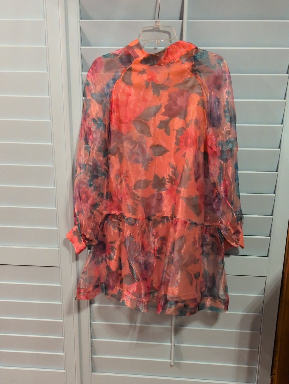 En Creme Coral Floral Sheer Mini Dress